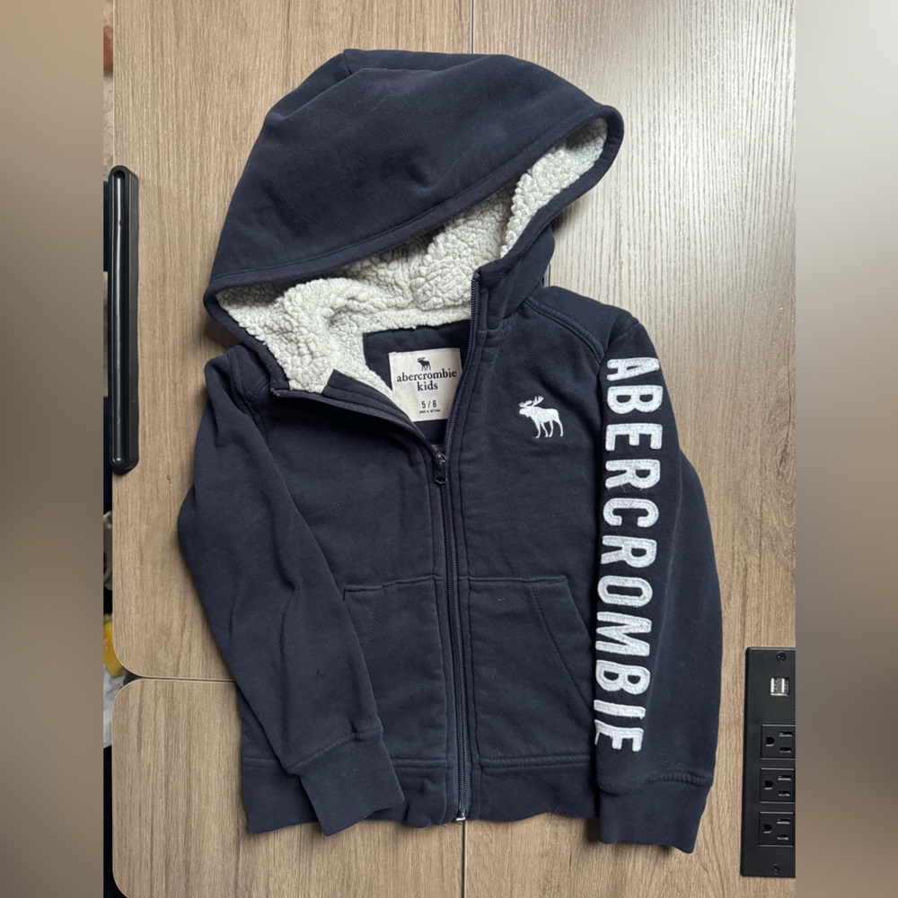 Abercrombie Kids Sherpa Lined Zip Hoodie - Navy - Boys 5/6